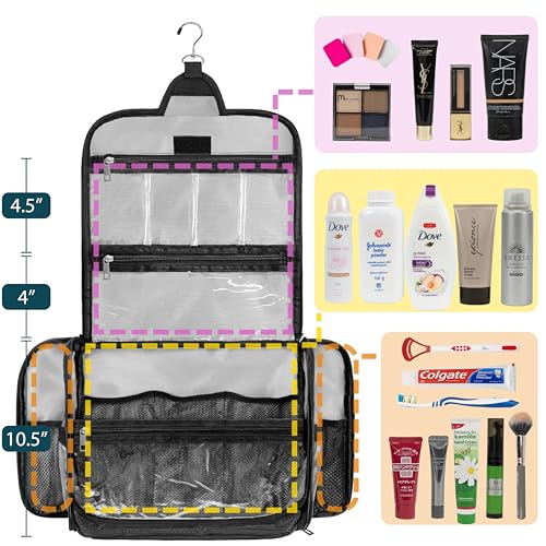 PAVILIA Large Hanging Toiletry Bag Travel Bag Women Men, Cosmetic Organizer, Water Resistant Makeup Bag Accessories Toiletries, Travel Essentials Kit, Black