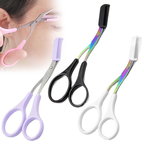 Eyebrow Trimmer Scissors for Women, 2025 New Eyebrow Scissors with Comb, Non-Slip Eyebrow Cutter Hair Removal Eyebrow Scissors Makeup Tool for Men Women (3 Colors)