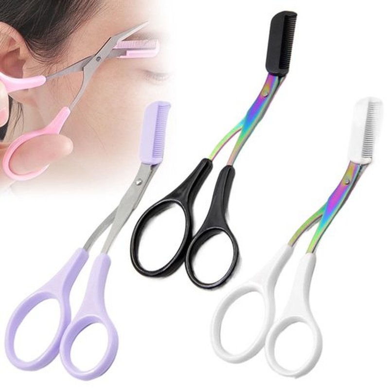 3Pcs Eyebrow Scissors with Comb, 2024 Upgraded Eyebrow Hair Trimmer, Stainless Steel Eyebrow Trimming Scissors with Comb Beauty and Personal Care (B)