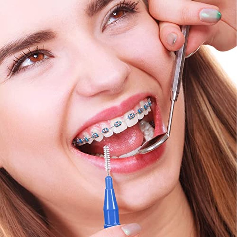 350 Pieces Interdental Brush Tooth Floss Tooth Cleaning Tool Toothpick Dental Tooth Flossing Head Oral Dental Flosser Teeth Soft Dental Picks Refill Dental Flosser Toothpick Cleaners (Blue, Red)