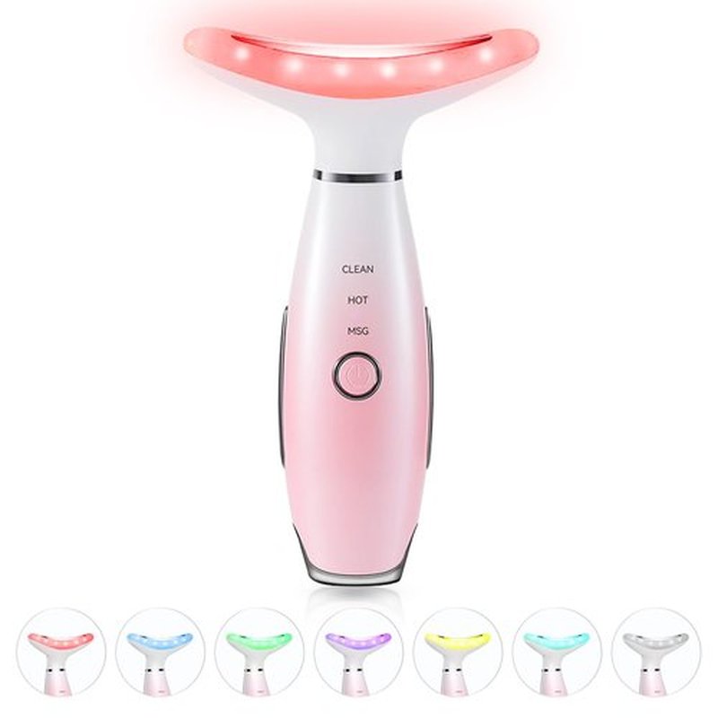 ELISHINE 7 Color Neck Face Massager - Facial Massager Tool for Skin Care at Home, Vibrating Face Massager with Thermals, Pink