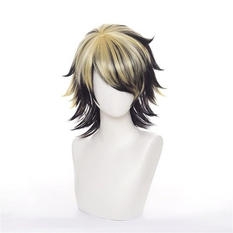 Mystylecos Kazutora Hanemiya Cosplay Wig Short Black Mix Yellow Wavy Wig Anime The Way of Rebirth Wig