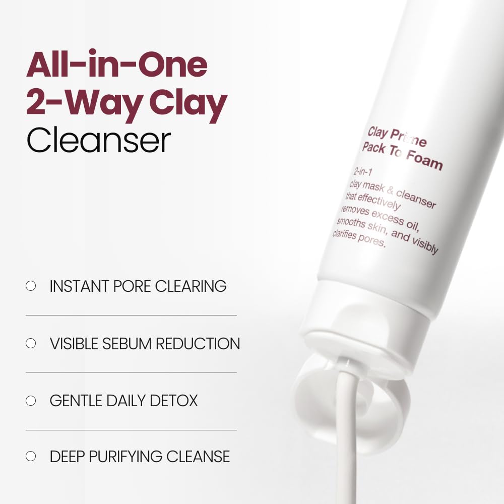 Kopher Clay Prime Pack to Foam [4ever Edition] Facial Cleanser: Hydrating & Purifying Cleanser for Sensitive Skin - Makeup Remover, pH Balanced, Korean Skincare (2.7 fl.oz.)