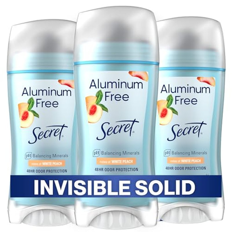 Secret Aluminum Free Deodorant for Women, 48hr Odor Protection, Free of Parabens Dyes Talc & Baking Soda, White Peach Scent, 2.4 oz (Pack Of 3)
