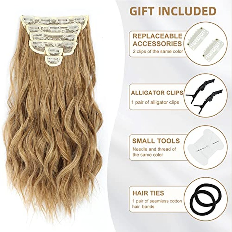 Fliace Clip in Hair Extensions, 6 PCS Natural & Soft Hair & Blends Well Hair Extensions, Medium Brown Long Wavy Hairpieces(20inch, 6pcs, Medium Brown)