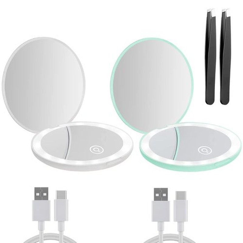 Milishow Compact Mirror with LED Light,1x/10x Magnifying Rechargeable Mirror,3.5in, Dimmable Travel Mirror for Purse,Pocket,Handheld 2-Sided Makeup Mirror