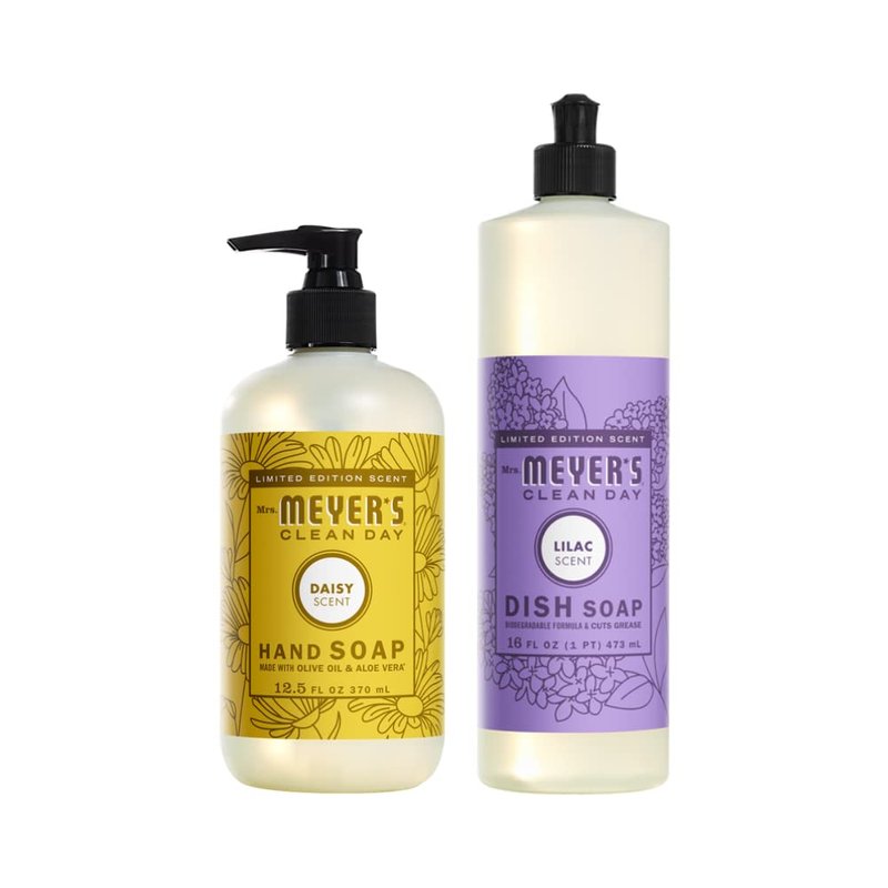 Mrs. MEYER'S CLEAN DAY Variety Pack, 1 Liquid Dish Soap Lilac, 16 OZ, 1 Liquid Hand Soap, Daisy, 12.5 OZ, 1 CT