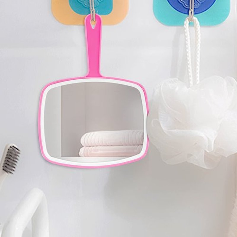 DVHOK 2Pcs Handheld Mirror, Portable Hand Mirror with Hanging Hole in Handle, Pink 7.4" W x 10.4" L