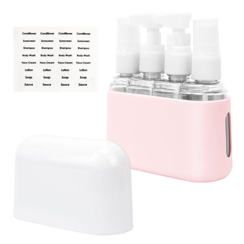 Skycase Travel Bottles, Travel Size Toiletries - Leak Proof Refillable Tsa Approved Travel Bottles, 4 in 1 Travel Containers with Labels Airplane Accessories Kits for Lotion Liquid (Pink)