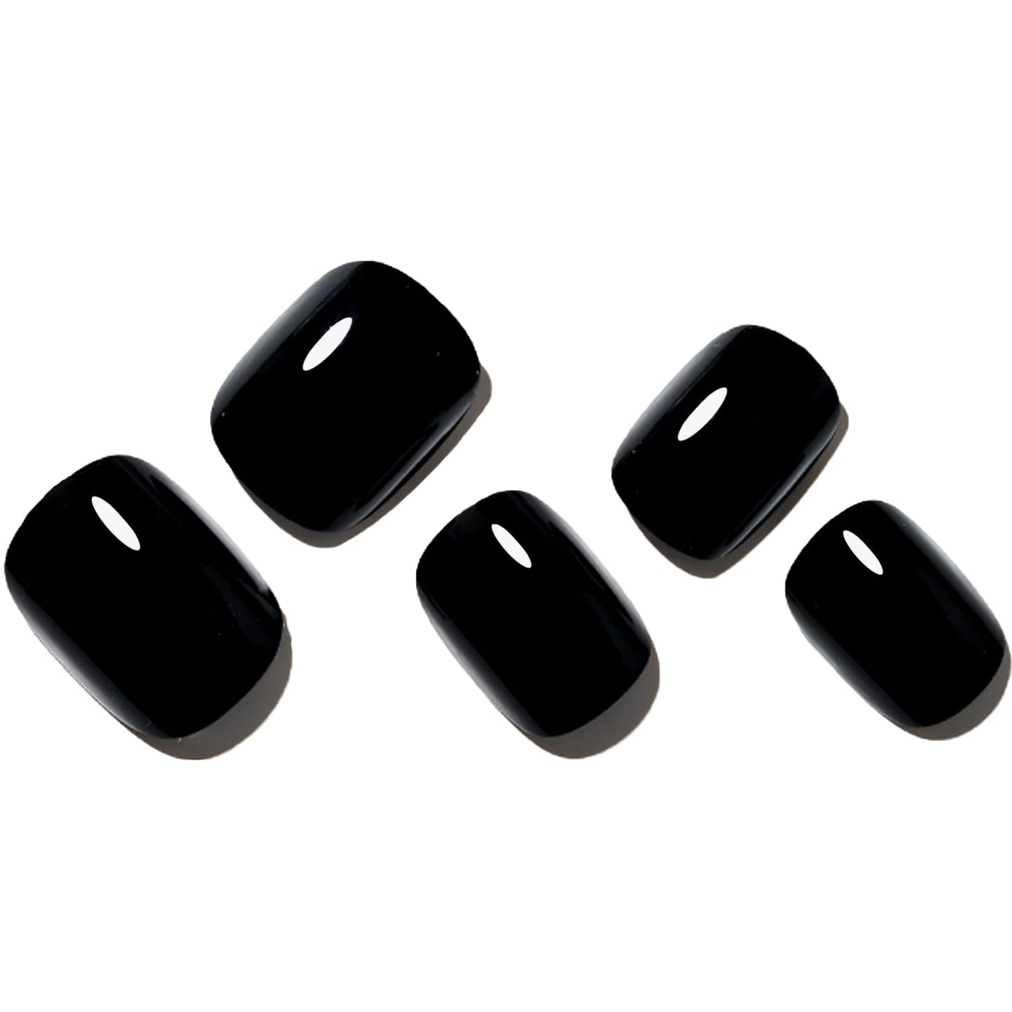 GLAMERMAID Black Extra Short Press on Nails, Natural Pure Black Fake Nails Short Squoval, Dark Gothic Square Soft Gel Glue on Nails, Acrylic False Nails, Opaque Glossy Round Emo Fake Nails for Women