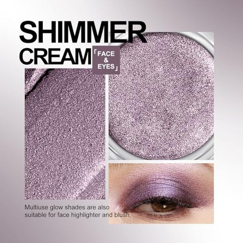KYDA Purple Shimmer Cream Eyeshadow, Smooth Ice Cream-like Texture, Lasting High Pigmented Creamy Formula, Blendable Shimmer Finish, Face & Eyes Highlighter, Multiuse Shimmer Cream