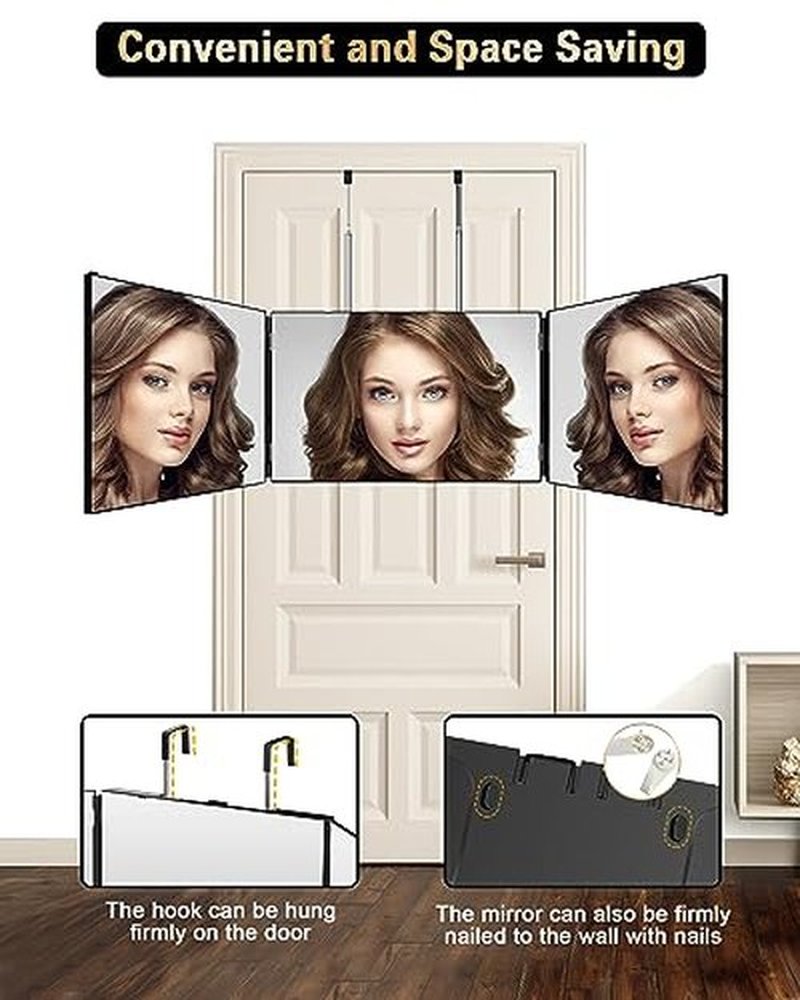 JUSRON 360 Viewing Angle Self Hair Cutting Mirror, Clear Anti-Fog HD Glass (Black Without LED Without Accessories)