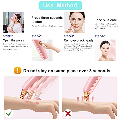 Blackhead Remover Pore Vacuum Cleaner - Upgraded Facial Pore Cleaner - Electric USB Pore Vacuum with 5 Probes - Upgraded Blackhead Suction Tool - Blackhead Remover Kit (Pink)