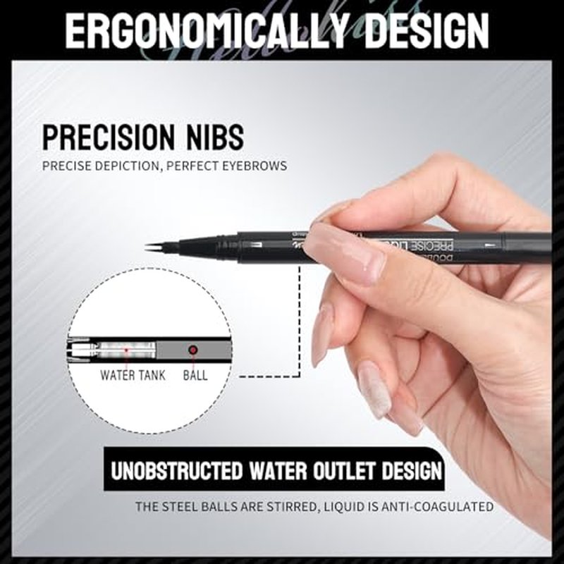 Microblading Eyebrow Pen, Eyebrow Pencil 2-in-1 Dual Ended Eyebrow Pen with 2-Fork-Tip and Precise Brush-Tip, Microblading Eyebrow Pen for Natural Hair-Like Brows, Long Lasting (01#LIGHT BROWN)