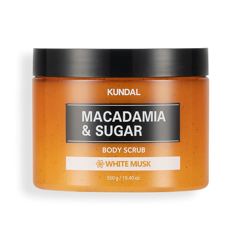 KUNDAL Macadamia & Sugar K Beauty Body Scrub, White Musk, 19.4 Oz - Moisturizing & Exfoliating for sensitive skin, Shea Butter