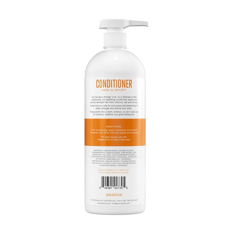 Zealios Swim & Sport Conditioner 32 Oz - Sulfate-Free Moisturizing Hair Conditioner, Hair Treatment for Swimmers & Athletes, Chlorine Removal, Hydrating, Vegan, Protects Color Treated Hair