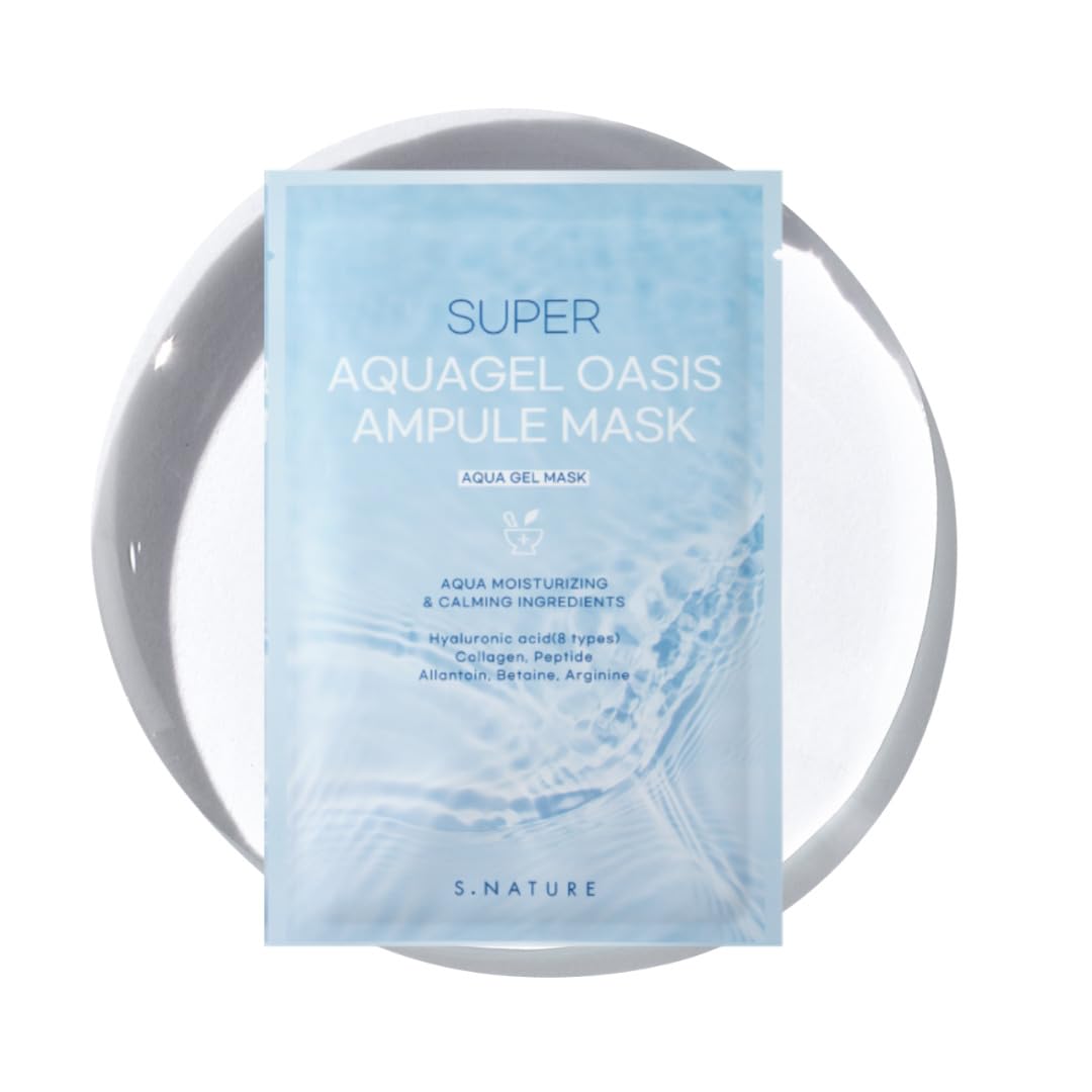 S.NATURE SUPER AQUAGEL OASIS AMPULE MASK | Hydrating, Soothing, Blemish Care | Hyaluronic Acid, Allantoin | Korean Face Mask (5 Count (Pack of 1)