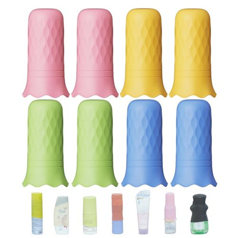 NELSHP Travel Bottle Covers,8 Pack Silicone Travel Size Container Sleeves,Stretching Travel Accessories for Shampoo Lotion Conditioner Wash Body Bottles