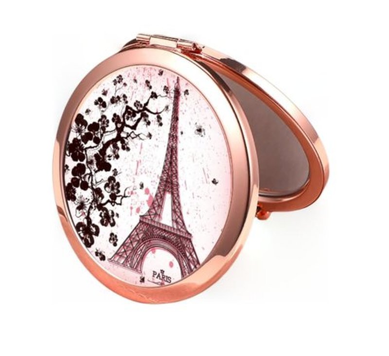 Compact Mirror Rose Gold Makeup Mirror Folding Mini Pocket Mirror Portable Hand Mirror Double-Sided 2 x 1x Magnification for Woman Girls Great Gift (Eiffel Tower)