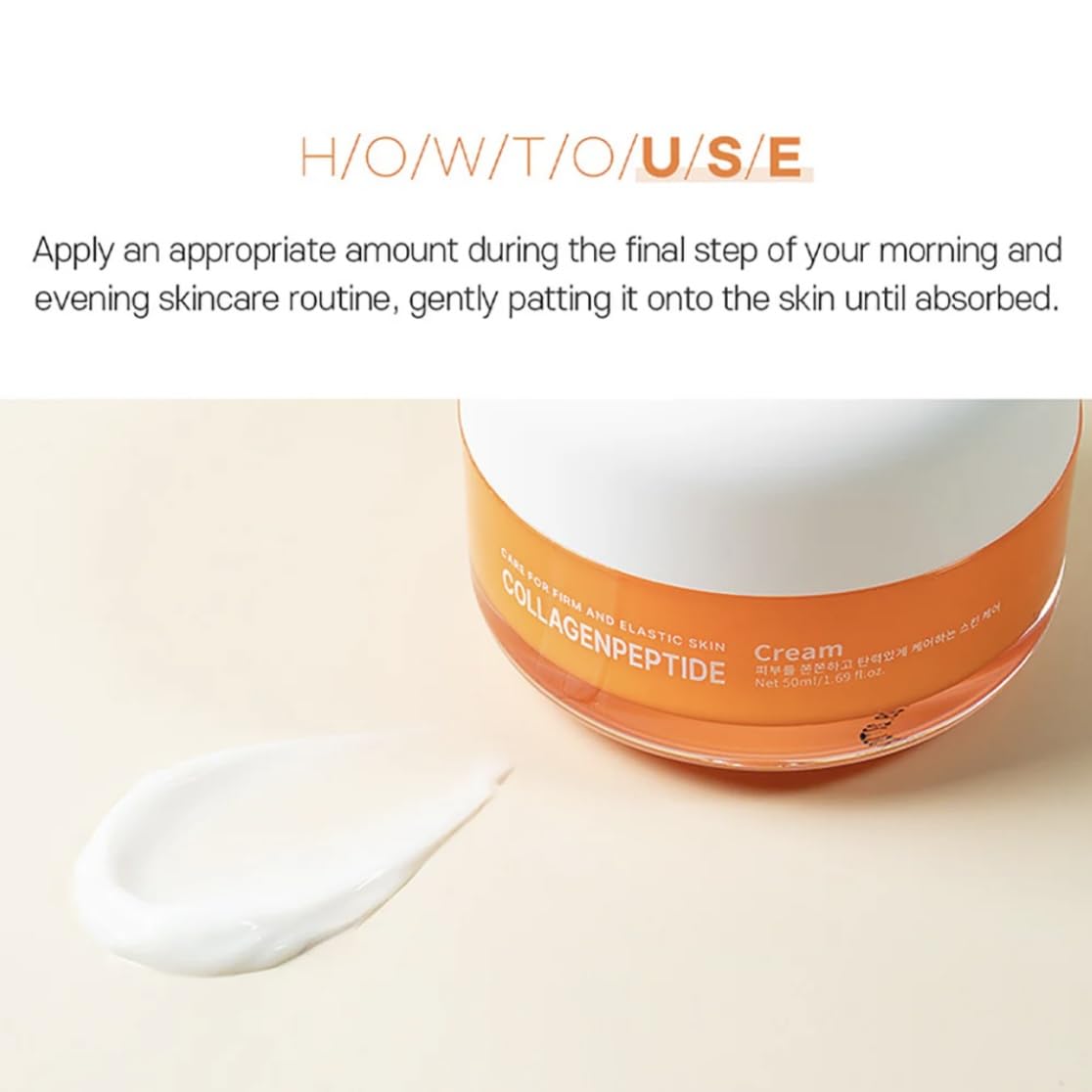 Collagen Peptide Face Cream Moisturizer, Korean Skincare Night Cream for Dry Skin, Firming Neck & Face Moisturizing, Anti Aging Hydrating Cream with Peptides + Niacinamide, Smooth Texture & Glow, 50ml