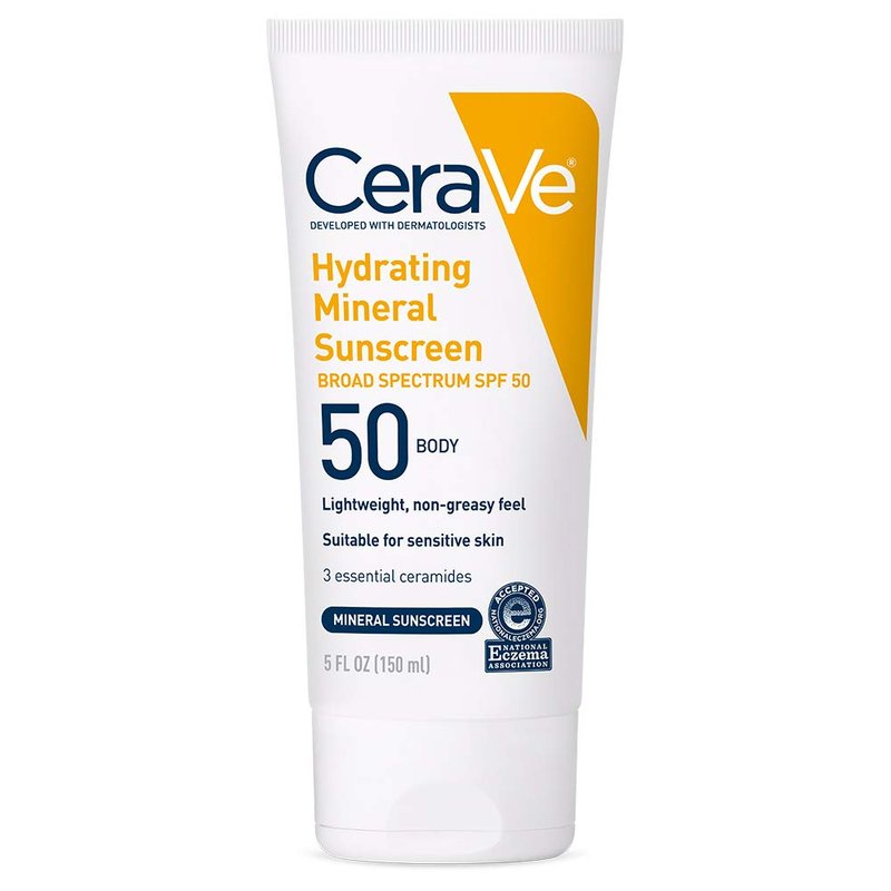 CeraVe 100% Mineral Sunscreen SPF 50 - Hydrating Zinc Oxide & Titanium Dioxide Formula | 5 oz