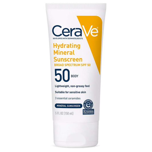 CeraVe 100% Mineral Sunscreen SPF 50 - Hydrating Zinc Oxide & Titanium Dioxide Formula | 5 oz