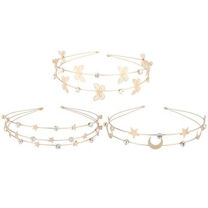 Beaupretty 3pcs Head Retro Accessories Metal and Design Star Decorative Headband Headbands Multi Party for Bridal Headband, Girl Tiara Shaped Wire Hair Women Wedding Hairbands Moon