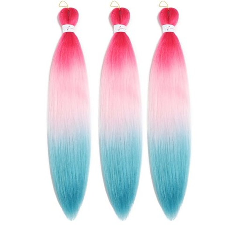 Pre Stretched Braiding Hair Extensions 30 Inch 3 Packs Crochet Twist Braids Hair High Temperature Synthetic Fiber Braid Hair Hot Water Setting（30",Peach Red-Pink-Lake Blue）