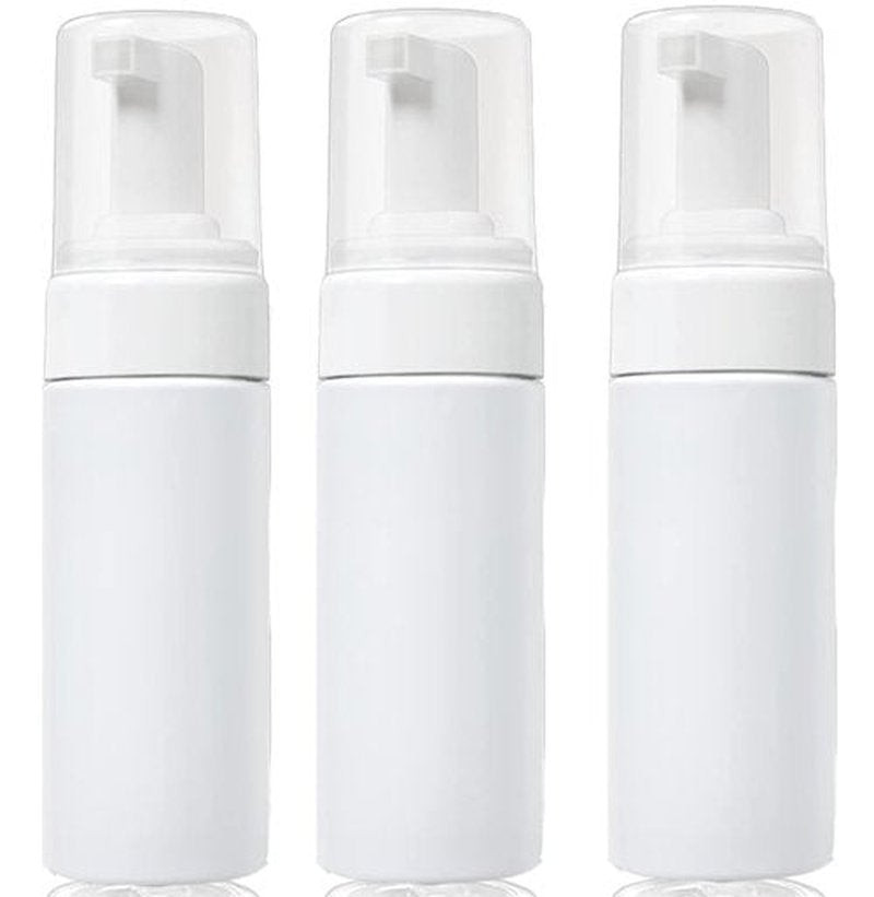 3-Pack Travel-Sized Foaming Pump Bottles - Empty Foaming Liquid Soap Dispensers - for Refillable Travel Hand Soap Shampoo Foaming Castile Cosmetics - BPA Free (100ml/3.3oz) (White)