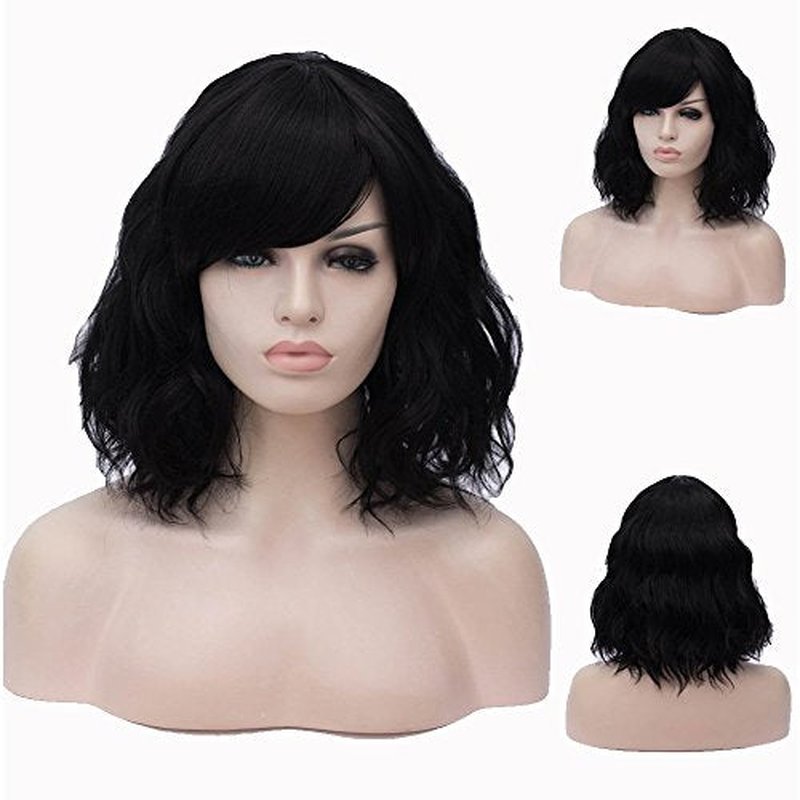 BERON 14 Inches Hot Pink Wig Women’s Bob Curly Pink Wig with Bangs Magenta Wig for Women Halloween Cosplay Wig for Daily Use Synthetic Wig (Rose Pink)