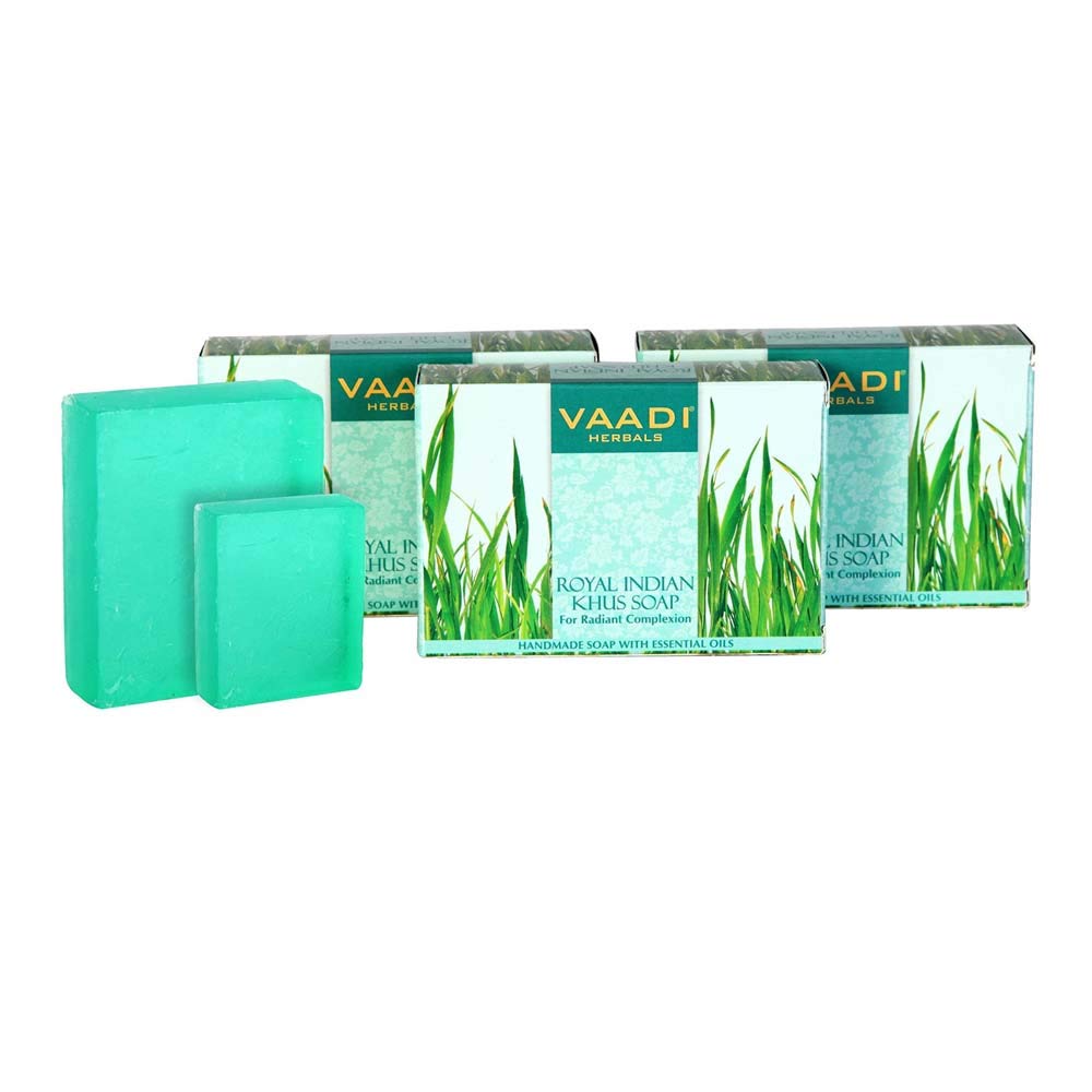 Vaadi Herbals Vetiver Soap (Royal Indian Khus Bar) - Handmade Herbal Product with 100% Pure Essential Oils - ALL Natural - Each 2.65 Ounces - Pack of 3 (8 Ounces)