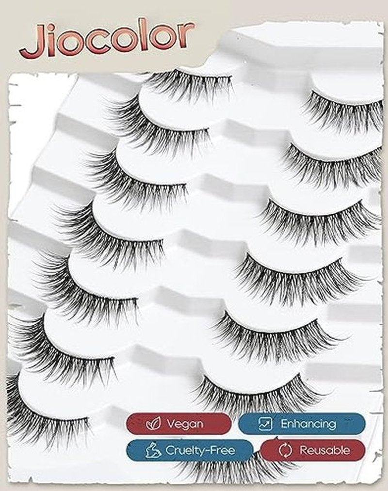 False Eyelashes Cat Eye Look Natural Short Lashes 3D Wispy Fake Eyelashes Foxy Eye Lashes 12mm Fluffy Wispies False Lashes Pack 7 Pairs S5