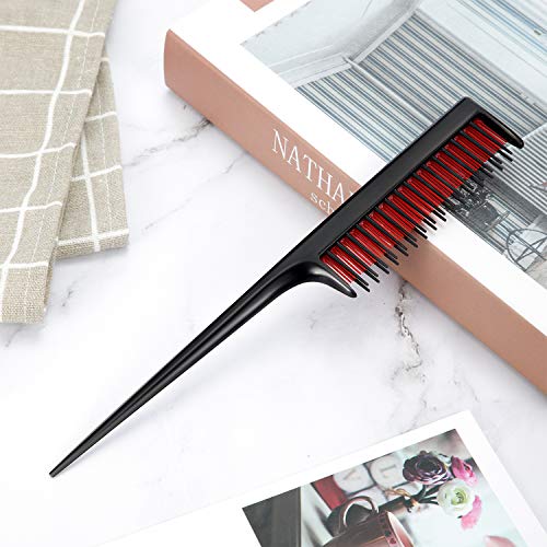 Leinuosen 3 Pcs Triple Teasing Comb for Women Plastic Rat Tail Comb Heat Resistant Pintail Tease Layer Tool for Thick Fine Hair Styling Backcombing Volume Structure(Black and Red)