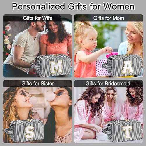 YOOLIFE Travel Makeup Bag for Women - Monogram Cute Initial Pink Makeup Bags Cosmetic Toiletry Pouch Make Up Case for Women Her Best Friend Sister Bridesmaid, Personalized Birthday Gifts for Women U