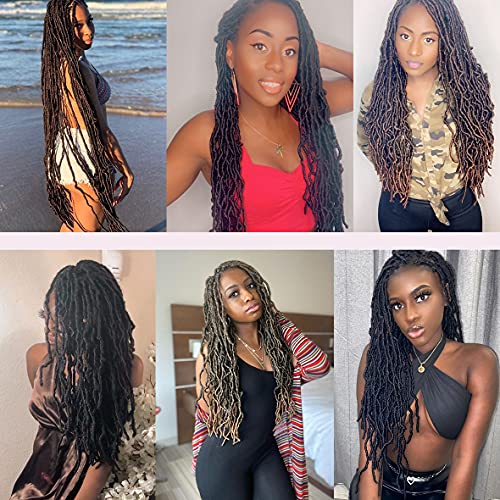 ZRQ 36 Inch New Faux Locs Crochet Hair 6 Packs/Lot Purple Pre-Looped Long Soft Locs Crochet Braids Hair Goddess Locs Curly Wavy Afro Roots Synthetic Hair Extensions (36 Inch, Purple#)