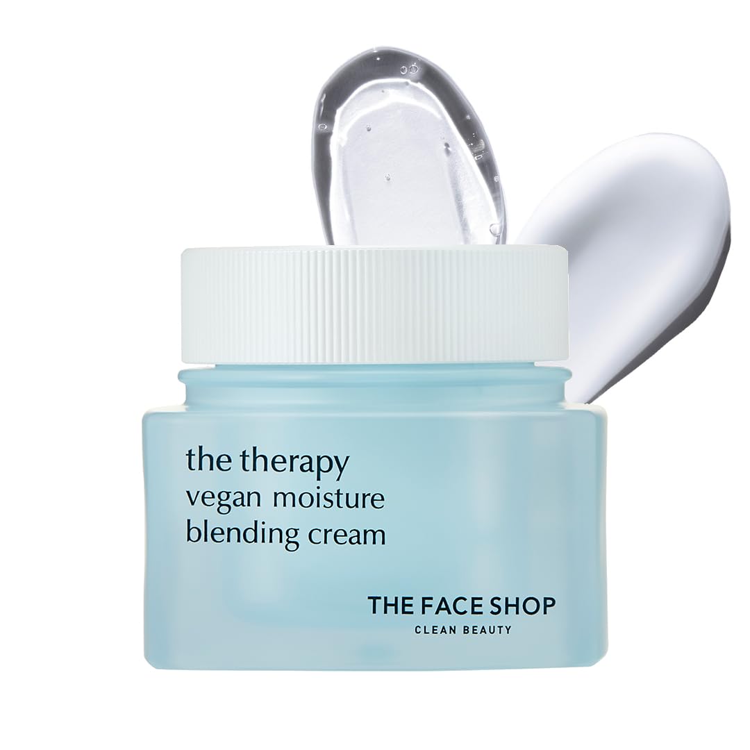 The Face Shop The Therapy Vegan Moisture Blending Cream | Vegan Moisturizer | Cooling | Hydrating | Skin-Friendly | 2-in-1 Gel & Cream | K-Beauty