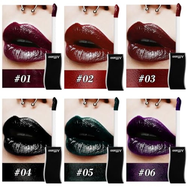 oygcee Black Gothic Lip Gloss - Long-Lasting, Waterproof & Non-Sticky | Moisturizing, High Pigmented Vegan Lip Gloss for Bold Cosplay, Vampire & Halloween Makeup