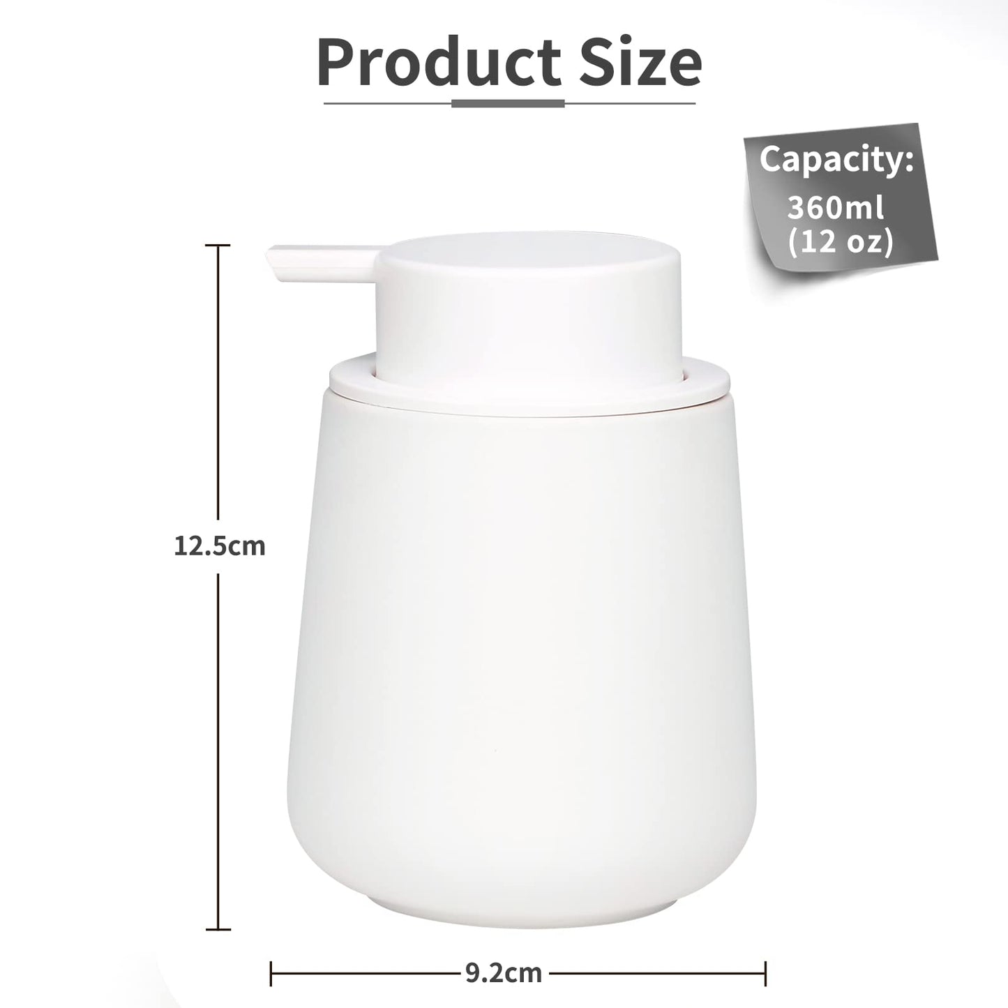 Bosilunlife Ceramic Foaming Soap Dispenser - 12Oz Bathroom Countertop Kitchen Dish Soap Pump Dispenser Foam Soap Dispenser - Rubber Paint White