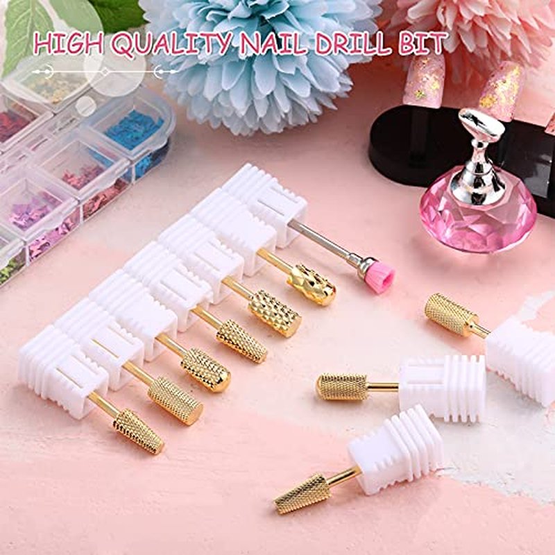 10 Pcs Nail Drill Bits Set, Tungsten Carbide Nail Bits for Nail Drill, Remove Acrylic Nail Gel Nail Polish, 3/32 Inch Bits Manicure Pedicure Tools for Salon Home Nail Supplies(Gold)