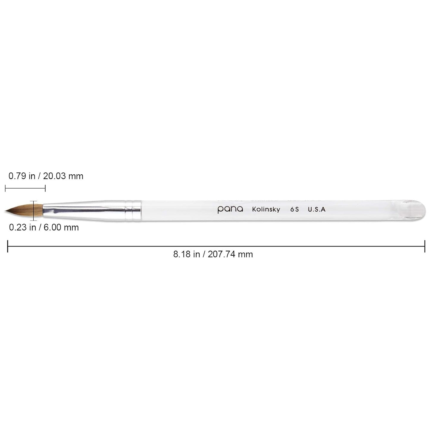 Size 10 PANA Pure Kolinsky Acrylic Nail Brush - Oval Crimped Clear Handle