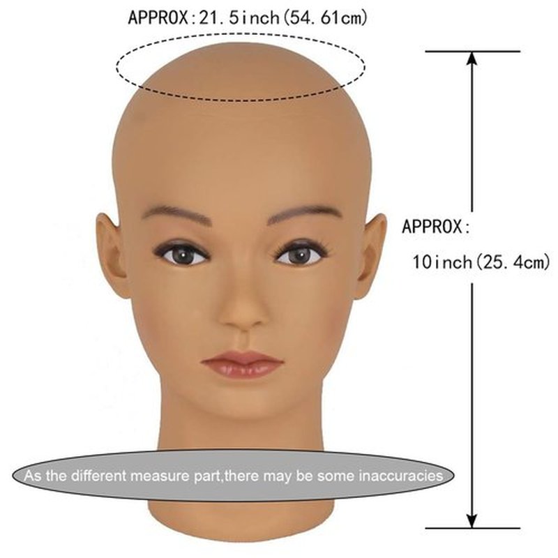HAIRWAY Bald Mannequin Head Female Professional Cosmetology Training Head Bald Manikin Head for Wigs Making and Display Doll Head with Free T-pins (Light Brown 21.5 Inch)