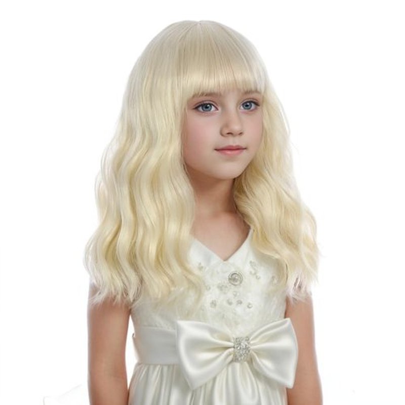 DUDUWIG kids Light Blonde Wig Girls Short Blonde Wavy Curly Wigs with Air Bangs Child Platinum Blonde Wig Synthetic Cosplay Hair Wig