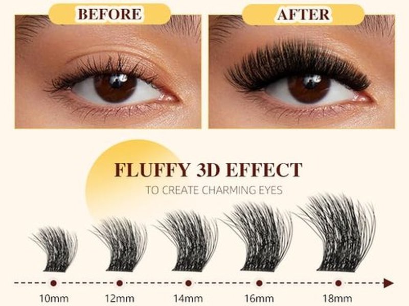 QUEWEL DIY Lash-Extension Kit, 144 Pcs Lash-Clusters Kit 10-18mm DIY-Eyelash-Extension Kit with 16ml Lash Bond and Seal Lash Applicator for Beginners at Home (3D Honey01-MIX10-18 Kit)