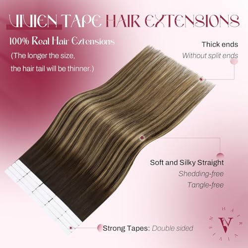 Vivien Balayage Tape in Hair Extensions Human Hair Brown to Caramel Blonde Tape in Extensions Human Hair Invisible Tape in Human Hair Extensions Seameless 22 Inch Short Human Hair 50g 20pcs
