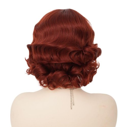Salaibs Short Red 1920s Wigs for Women Finger Wave Natural Synthetic Hair Wig Lady Cosplay Halloween Costume Flapper Wig