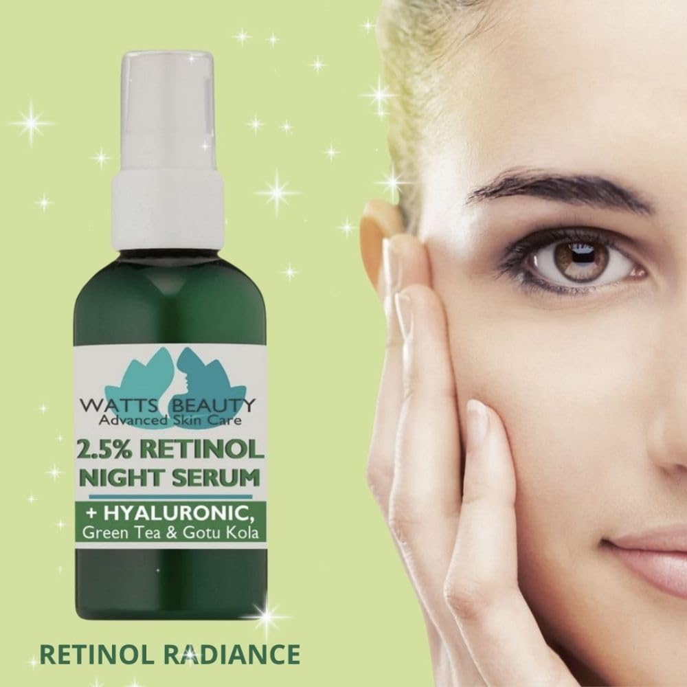 Watts Beauty 2.5% Retinol Serum with 50% Hyaluronic Acid - Anti Aging, Fine Lines, Wrinkles, Blemishes, Large Pores - No Parabens, No Animal Testing - 4.48oz