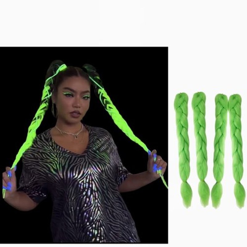 Glowing in Darkness Braiding Hair 400g Braiding Hair Jumbo Box Braids Hair Extensions Shining Jumbo Braids Hair Fluorescent Light in Darkness (Green)