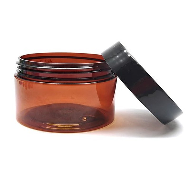 4 oz Amber Plastic Cosmetic Jars Leak Proof Container with Black Lid for Cream, Lotion, Powder, ointment, Beauty Products etc, 6 Pcs.