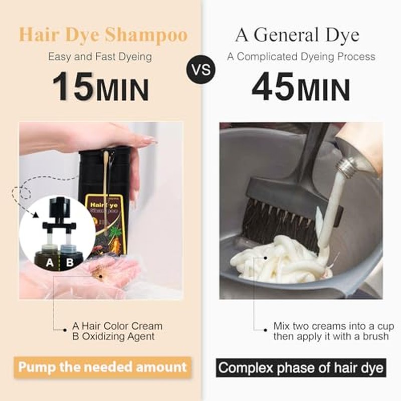 Natural Black Hair Dye Shampoo 3 in 1, Hair Instant Dye Shampoo to Cover Gray Hair for Women Men, Herbal Black Shampoo Hair Dye 500ML, Magic Coloring Shampoo for Painting Hair, Shampoo Para Canas