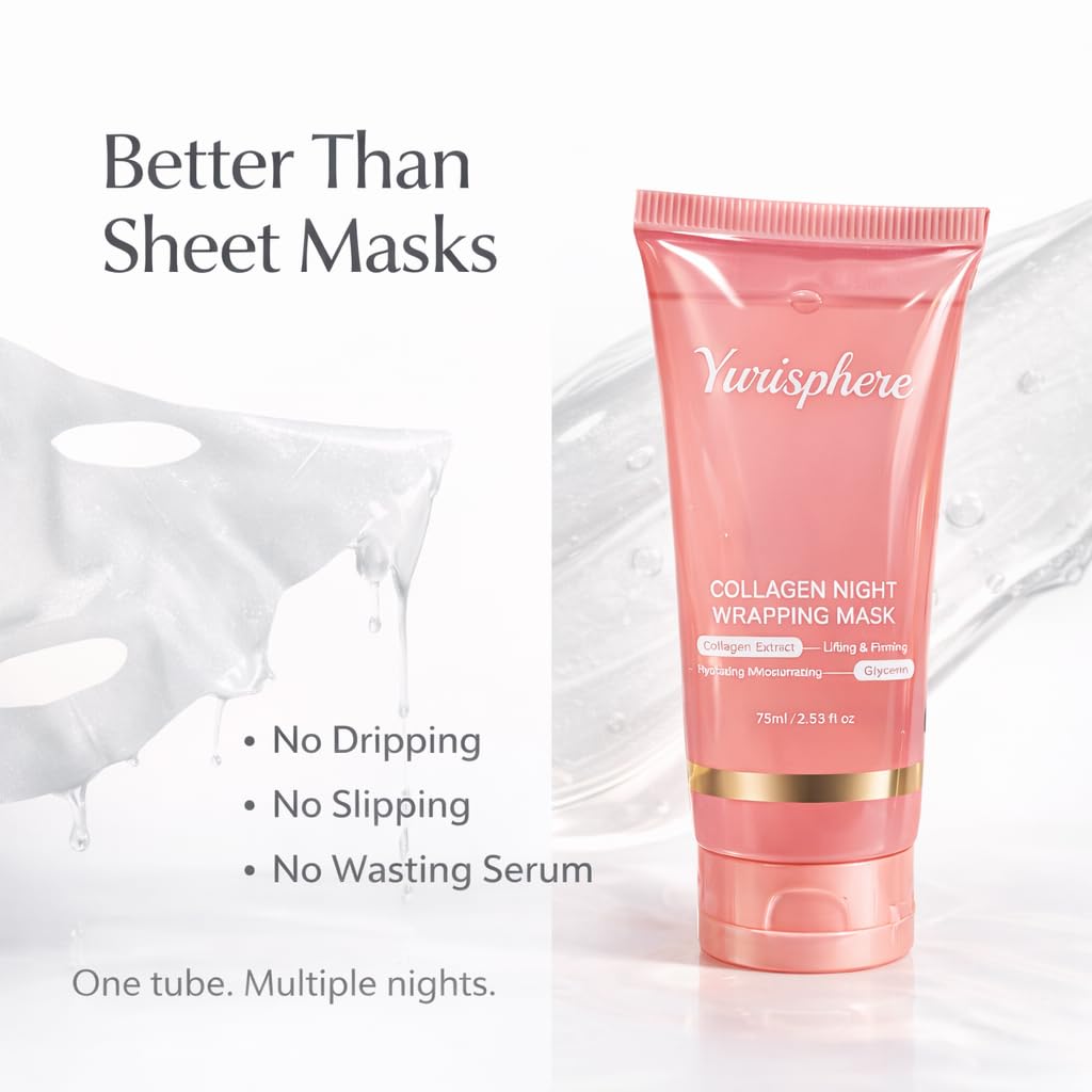 Yurisphere Collagen Overnight Peel Off Face Mask - Real Collagen Wrapping Mask for Glass Skin - Deep Hydration, Elasticity & Pore Care - Skincare for Glowing, Firming & Moisturizing 2P